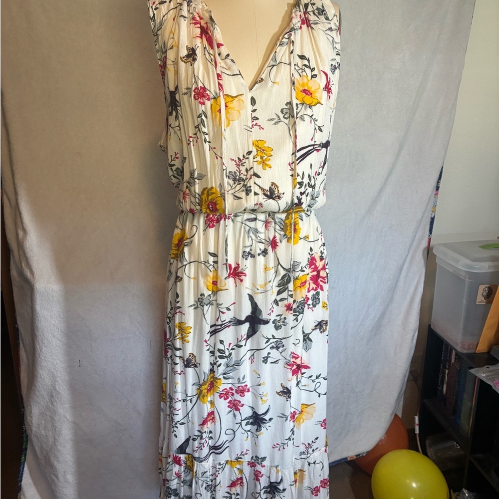 Old Navy Floral Maxi Dress in White with Yellow and Pink